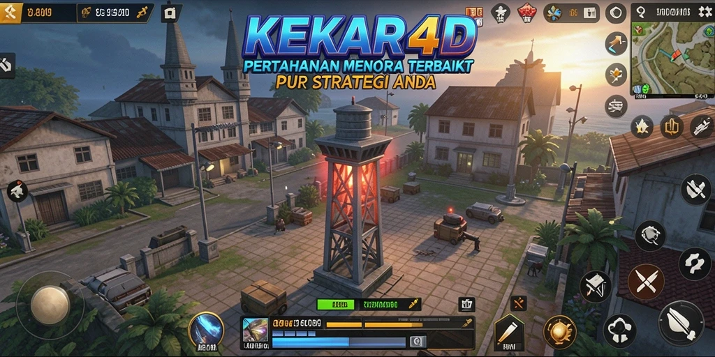 Tangkapan layar gameplay <strong>KEKAR4D</strong> menampilkan menara dan musuh yang intens.