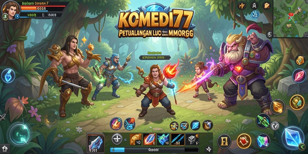 Screenshot gameplay seru dari KOMEDI77 dengan karakter yang lucu.