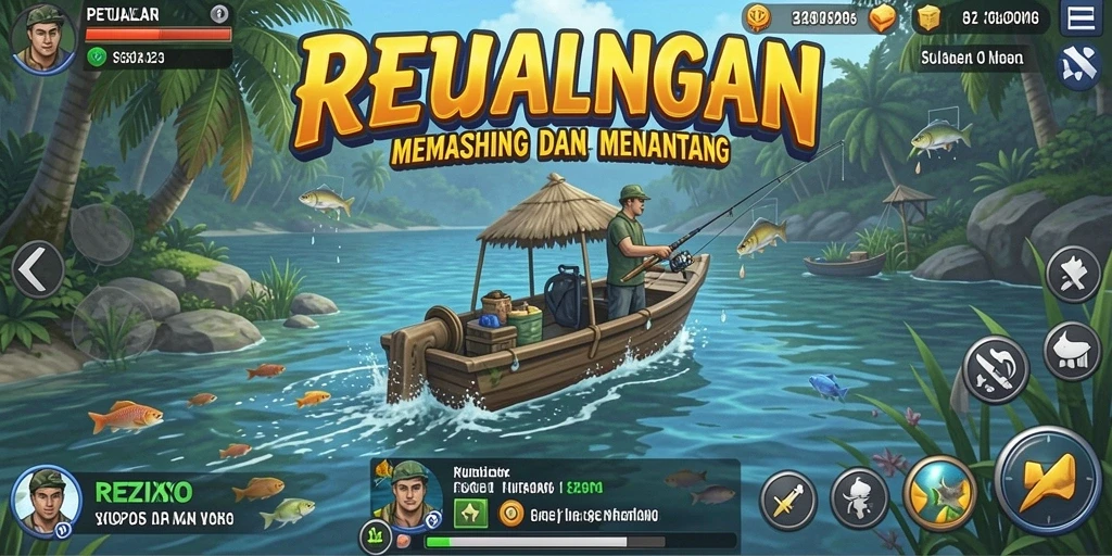 Screenshot dari gameplay memancing yang menegangkan di REZIXO.